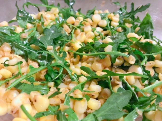 Alex Guarnaschelli The Home Cook cookbook recipe for summer warm candied corn salad with arugula and fresh basil