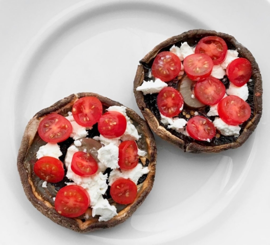 Alex Guarnaschelli The Home Cook cookbook recipe for healthy portobello mushroom sandwich with goat cheese and tomatoes