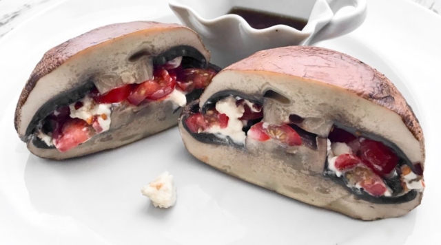 Alex Guarnaschelli The Home Cook cookbook recipe for healthy portobello mushroom sandwich with goat cheese and tomatoes