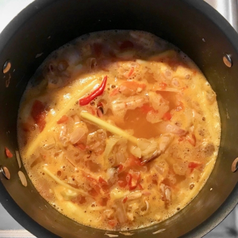 Gather and Graze Stephanie Izard recipe for Thai style bouillabaisse soup stew with shrimp fish seafood tomato fennel lemongrass food photography