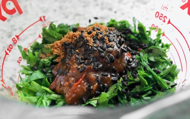 Gather and Graze cookbook Stephanie Izard Girl and the Goat recipe for grilled salmon with blueberry Szechuan Sichuan chile sauce dressing Chinese food healthy fresh herbs sesame