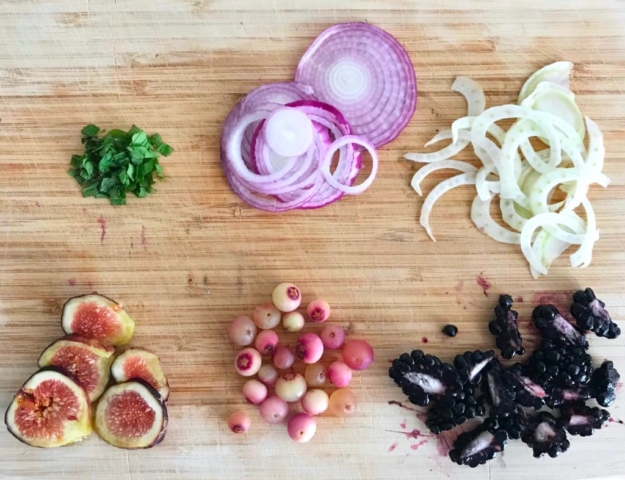 Gather and Graze cookbook Stephanie Izard recipe for smoked salmon toast with chile lime vinaigrette brunch breakfast with blackberry blackberries fennel mint arugula onion salad