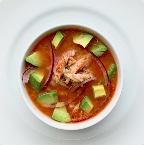 Spicy crab soup chilpachole de jaiba from My Mexico City cookbook for home cooks cooking recipe recipes chile peppers seafood tomato tomatoes Mexican food authentic Gabriela Camara